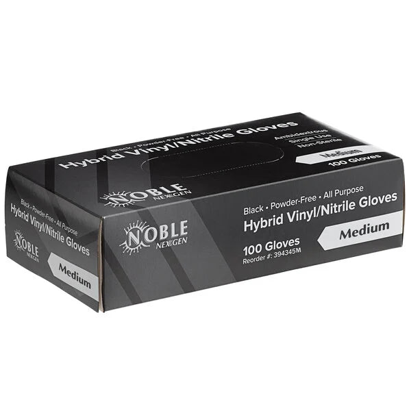 394345SCASE Noble NexGen Powder-Free Disposable Black Hybrid 3 Mil Thick Gloves - Small