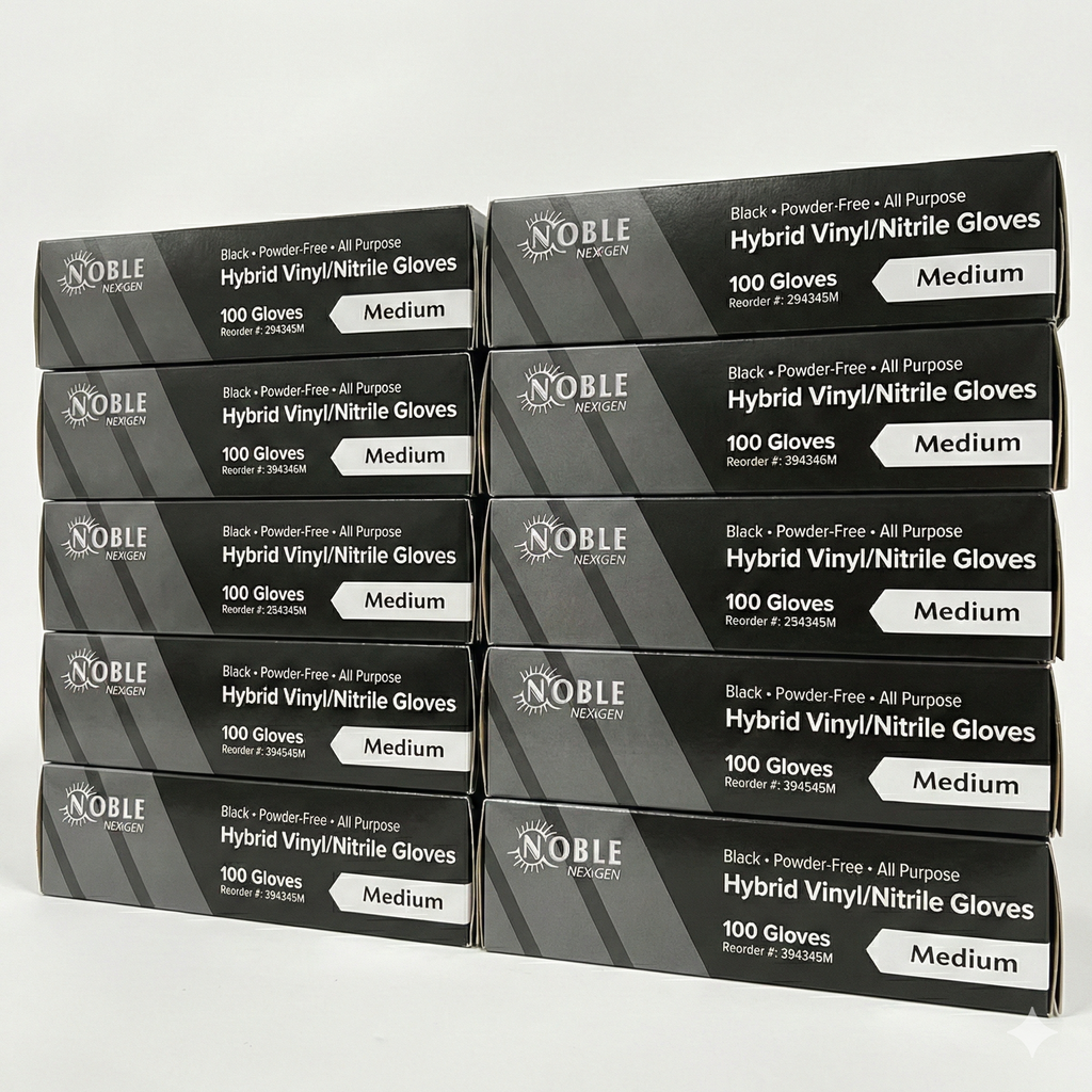 394345SCASE Noble NexGen Powder-Free Disposable Black Hybrid 3 Mil Thick Gloves - Small